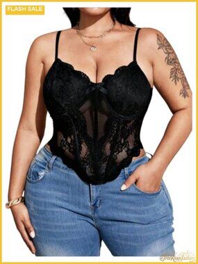 Plus Size Lace Corset Crop Top Spaghetti Strap Summer Tank
